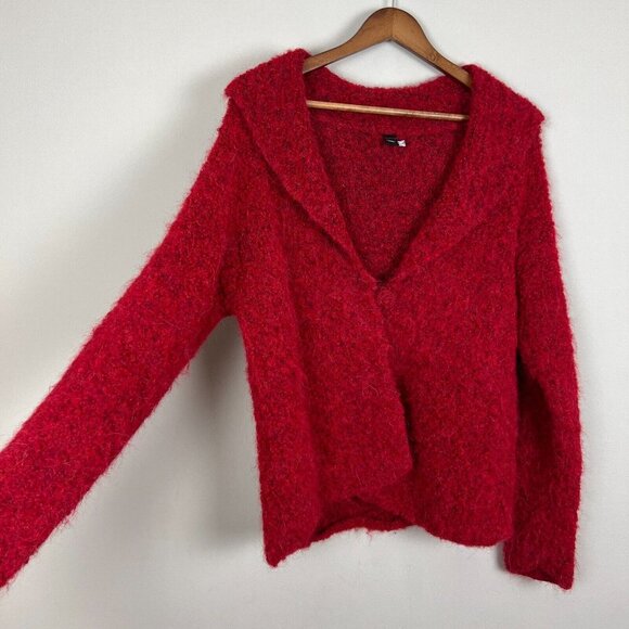 TEY ART Cardigan Sweater Womens Large Red One Button Collar Alpaca Wool Peru L - Picture 6 of 11